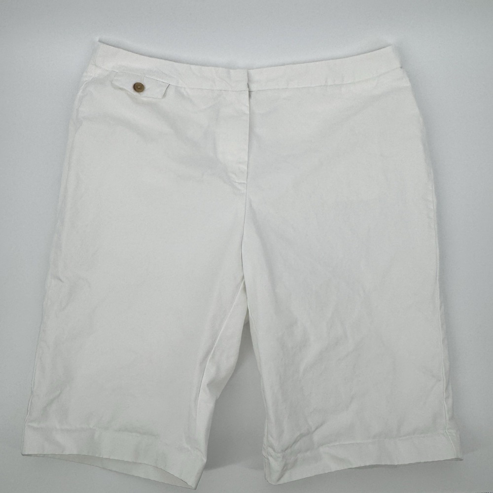 Lands' End Women's White Bermuda Shorts Size 16 Cotton Classic Casual Golfcore